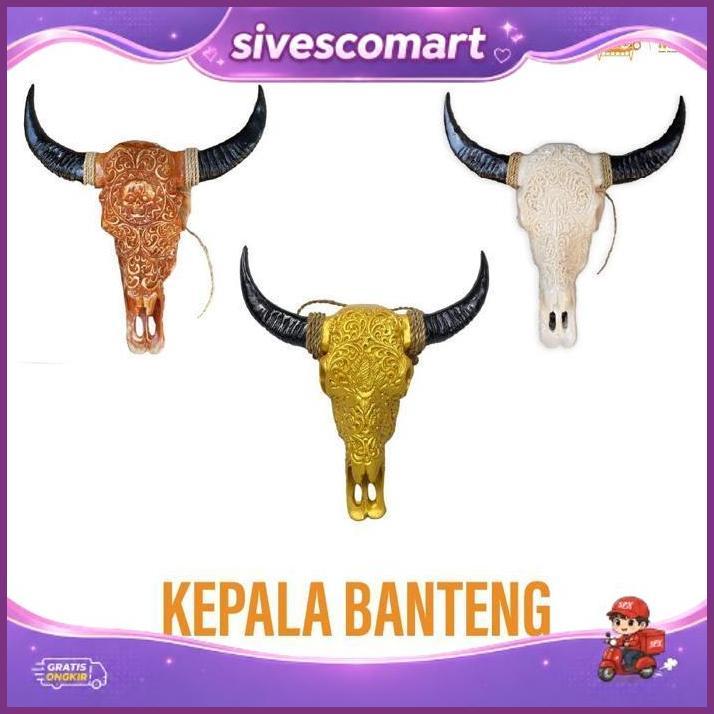 Dekorasi Dinding - Patung Kepala Banteng - Patung Banteng - Patung Kepala Sapi - Patung Kepala Kerba