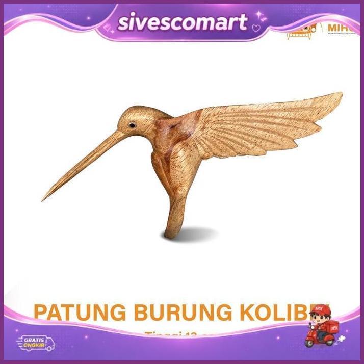 Patung Burung Kolibri Tinggi 13 Cm - Patung Burung Kayu - Patung Burung - Patung Kayu - Patung Binat