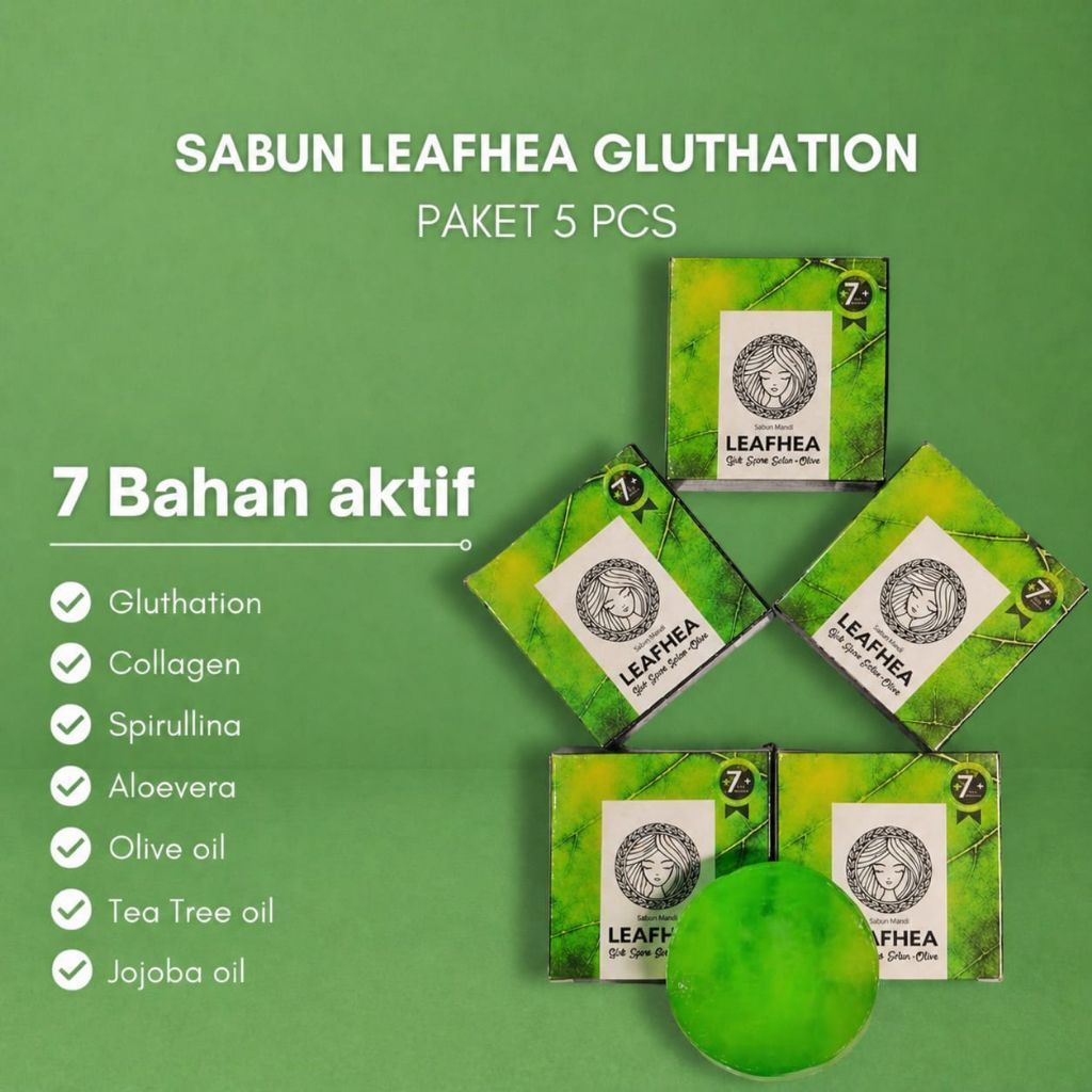 Leafhea Glutha Sabun 5pcs – Glutathione Whitening Soap, Sabun Pemutih Wajah dan Badan Aman BPOM