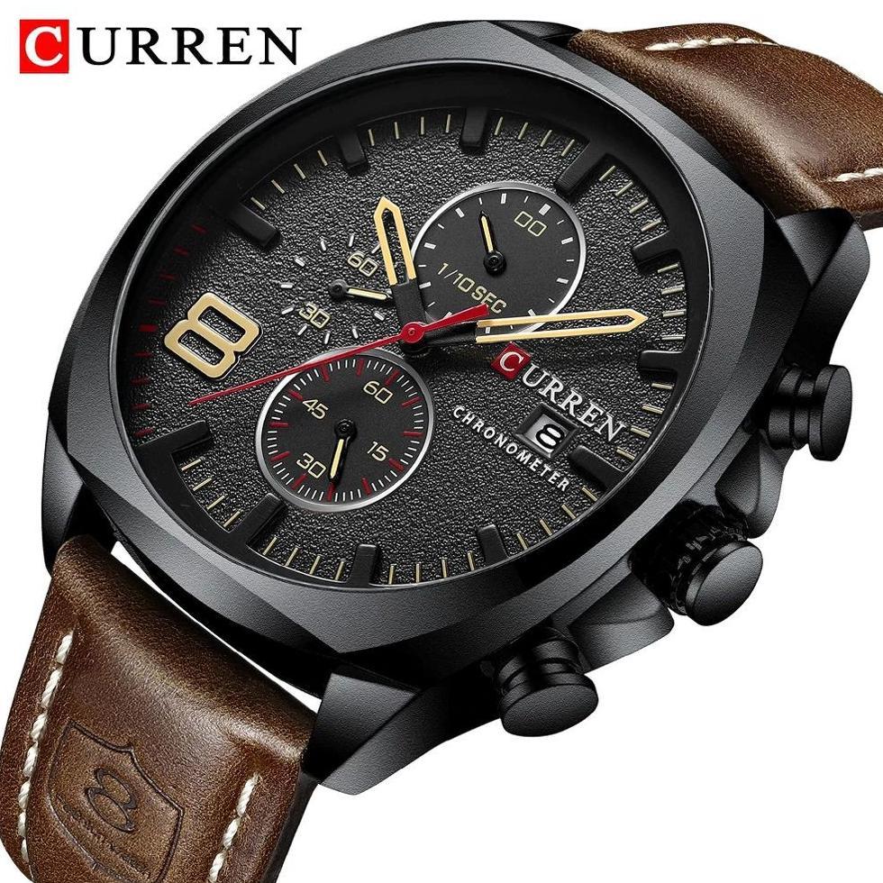 Clearance Curren 8324 Jam Tangan Pria Analog Tali Kulit Chronograph Aktif Currenos
