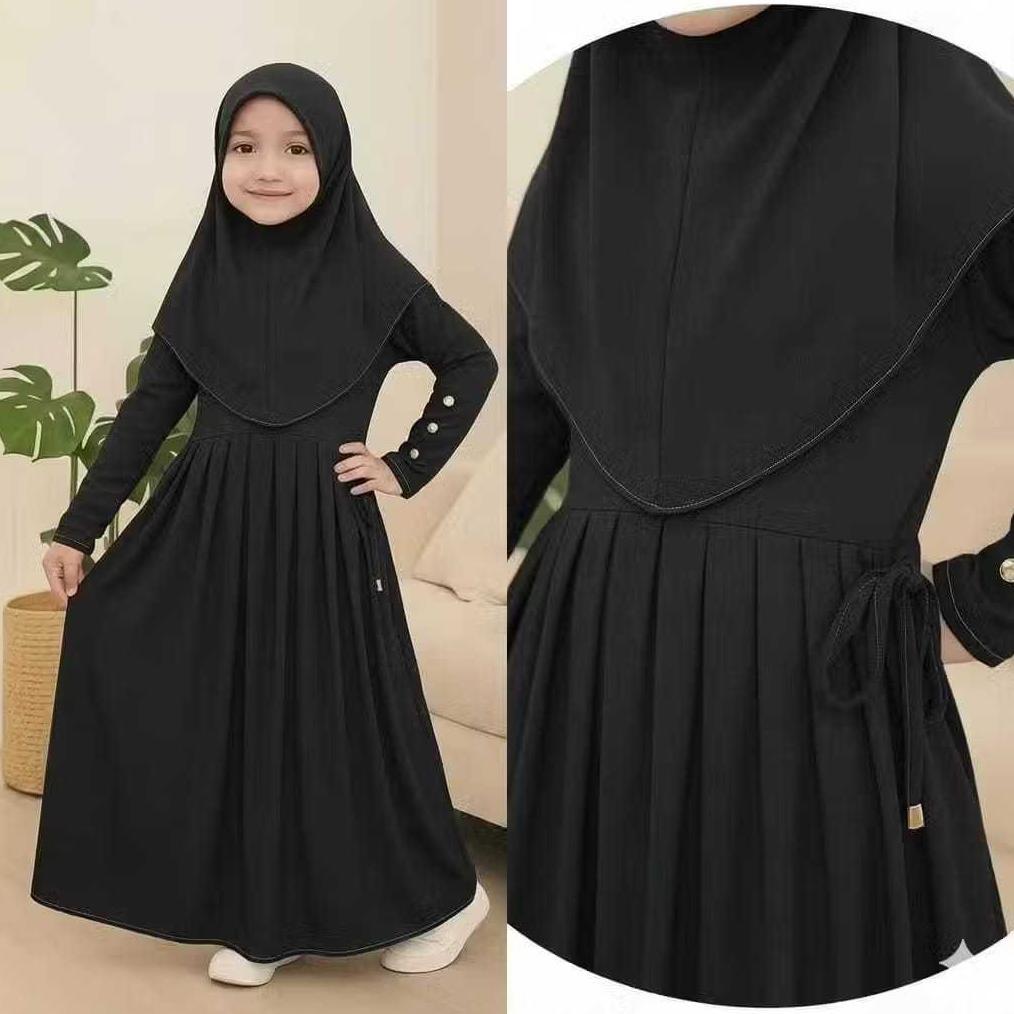 Paling Dicari Gamis Abaya Shela Set Hijab/Gamis Anak Serut Pinggang Bahan Jersey Premium Usia 2-10 T