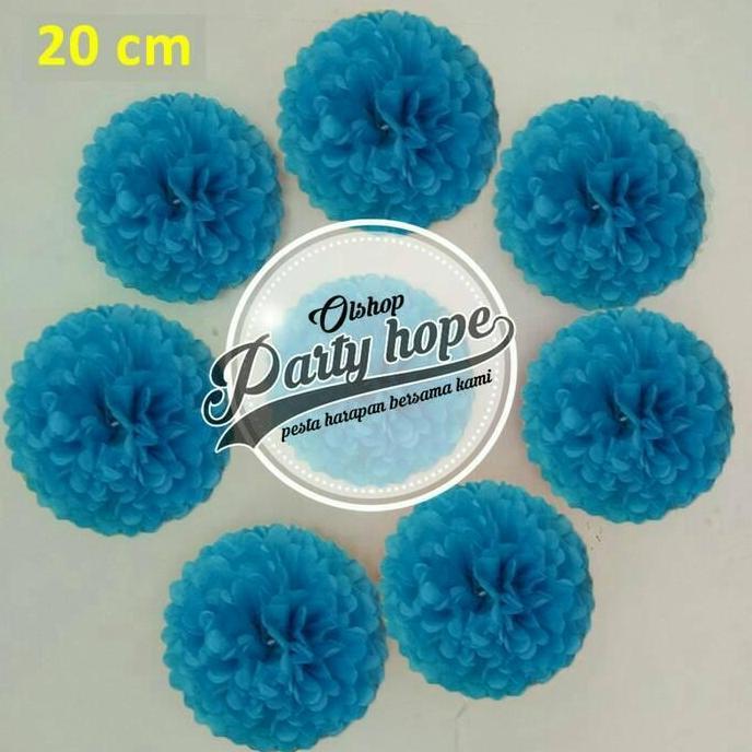 WOFL Pompom Kertas Biru Tua / Pompom Kertas 20 Cm / Tissue Paper / Pompom