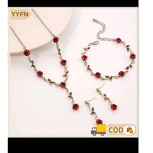 Bunga Mawar Romantis Set Perhiasan Terlaris-Set Perhiasan Titanium Wanita Satu Set Kalung Gelang Ant
