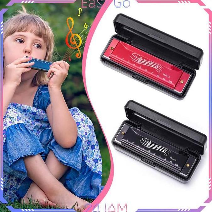 REGENLY Harmonika Chromatic Logam Alat Musik Harmonika 10 Hole Chromatic Harmonica Dengan Kotak