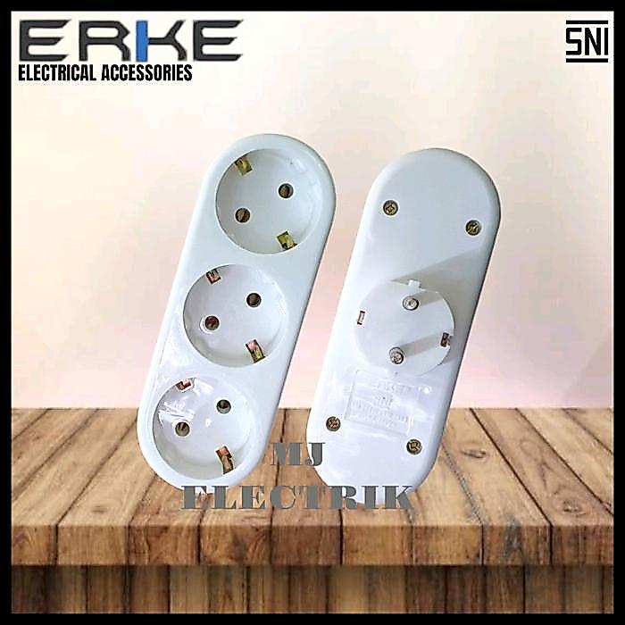 NEW ERKE STOP KONTAK 3 Dan 4 LUBANG + STEKER ARDE COLOKAN LISTRIK TEMBAGA