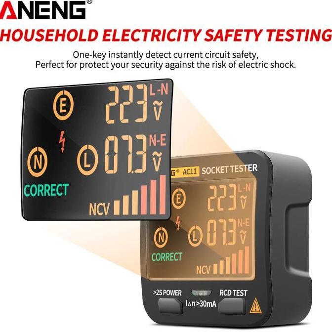 Aneng Stop Kontak Voltage Tester Grounding Polarity Phase Check Eu Plug