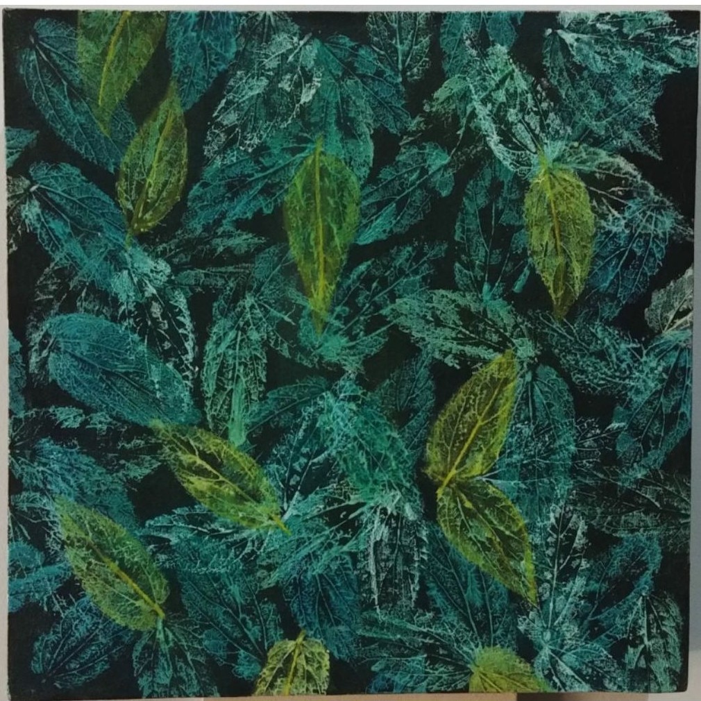 Lukisan Kanvas, Ecoprint daun, Lukisan Daun, Lukisan Tangan, Lukisan Dekoratif, 30x30 cm