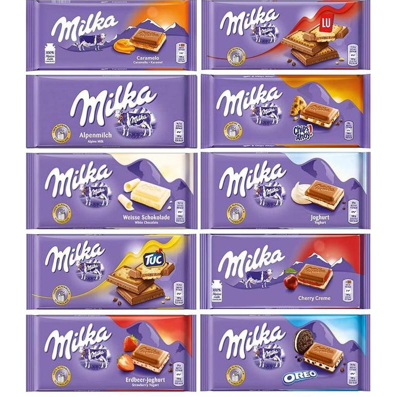 Coklat / Choco Impor Swiss Milka Choco Bar 90 Gr Chocolate Bianco, Choco Biscuit, Wafer, Caramello, 