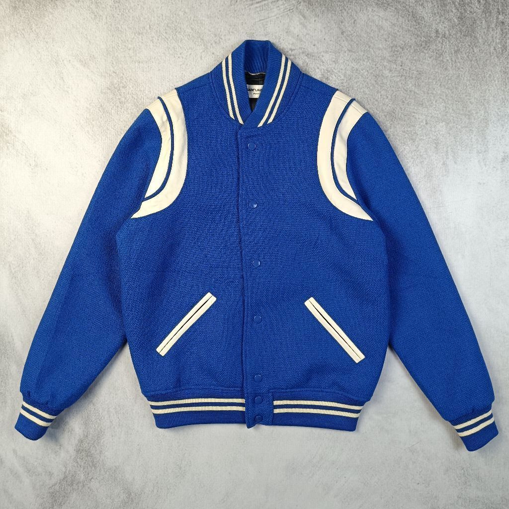 Saint Laurent AW21 Blue Virgin Wool Teddy Leather Jacket
