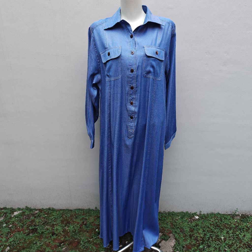 LD 110 FESA six long dress gamis denim lembut glossy