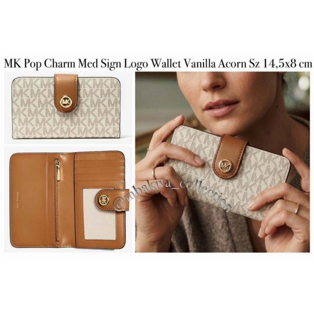 MK Pop Charm Med Sign Logo Wallet Vanilla Acorn