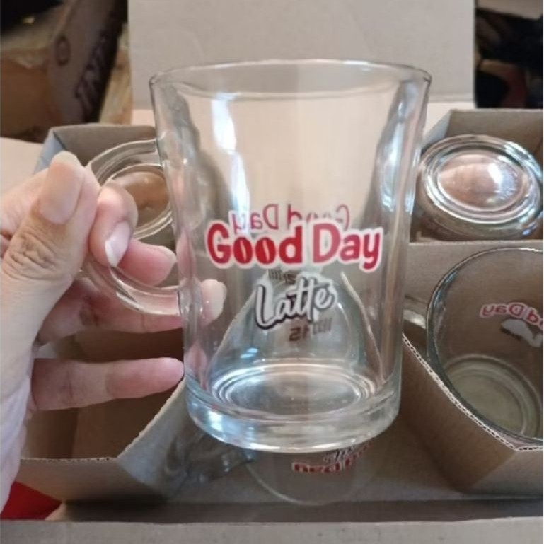 (6pcs) gelas kopi gagang polos, mug kopi gelas 250ml