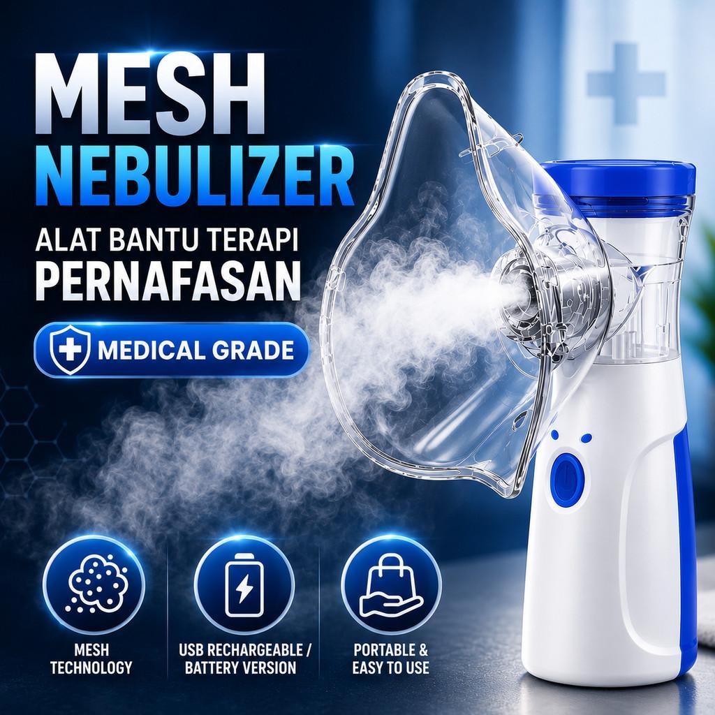 Nebulizer Handled Alat Terapi Pernapasan Uap Kabut Halus Mesh Portable Inhaler Atomizer USB Recharge