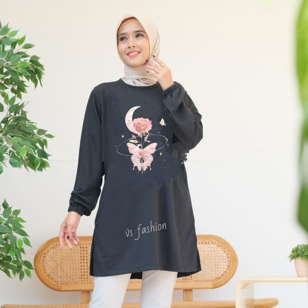 Tunik wanita lengan panjang karet,kaos tunik motif terbaru kaos tunik wanita murah