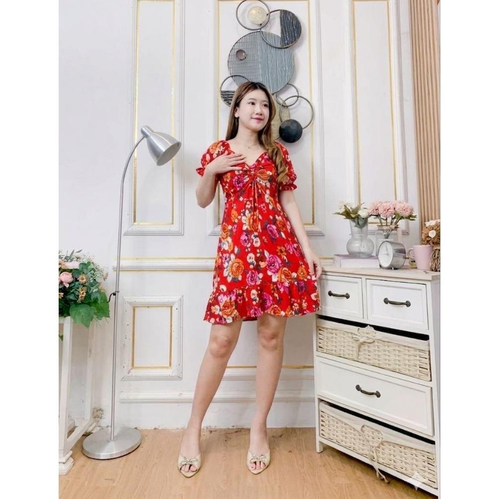 Mulus Daster Bali Sabrina Serut Dada Lengan Rok Ruffle