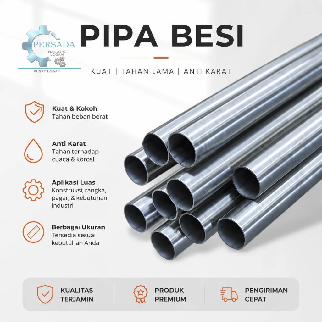 pipa besi tebal 2mm x2inch 1/2 x1500mm