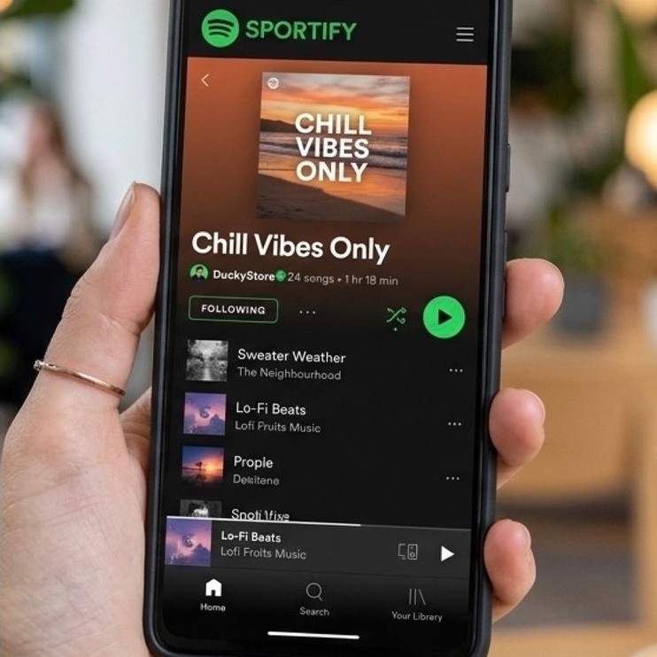 Aplikasi Spotify dengan playlist Chill Vibes Only