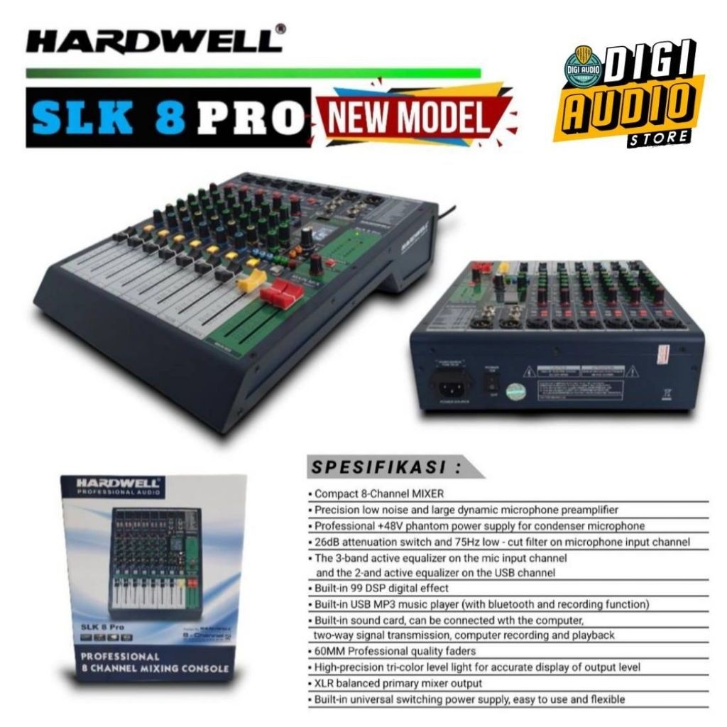 Mixer Audio 8 Channel + USB Soundcard Recording + Bluetooth + USB Mp3 Player + Efek Vocal Reverb HAR