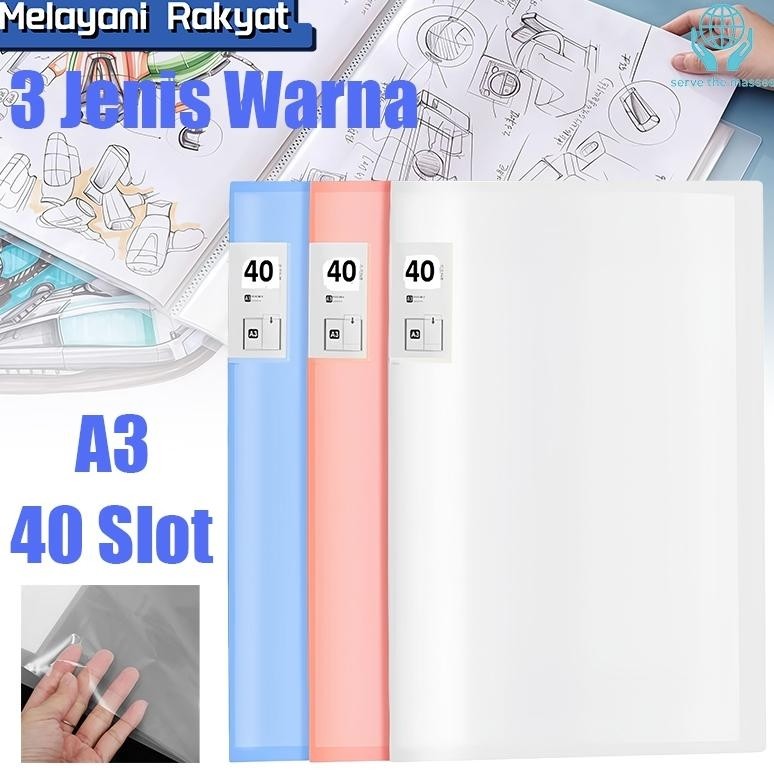 A3 40 Lembar Map Plastik Transparan Buku Tampilan Map Plastik Display BookClear Holder