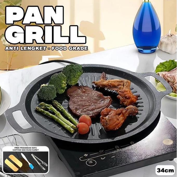 Pan Grill Anti Lengket Alat Panggang Ala Korea Style Diameter 34CM Alat Grill Panggang Panggangan BB