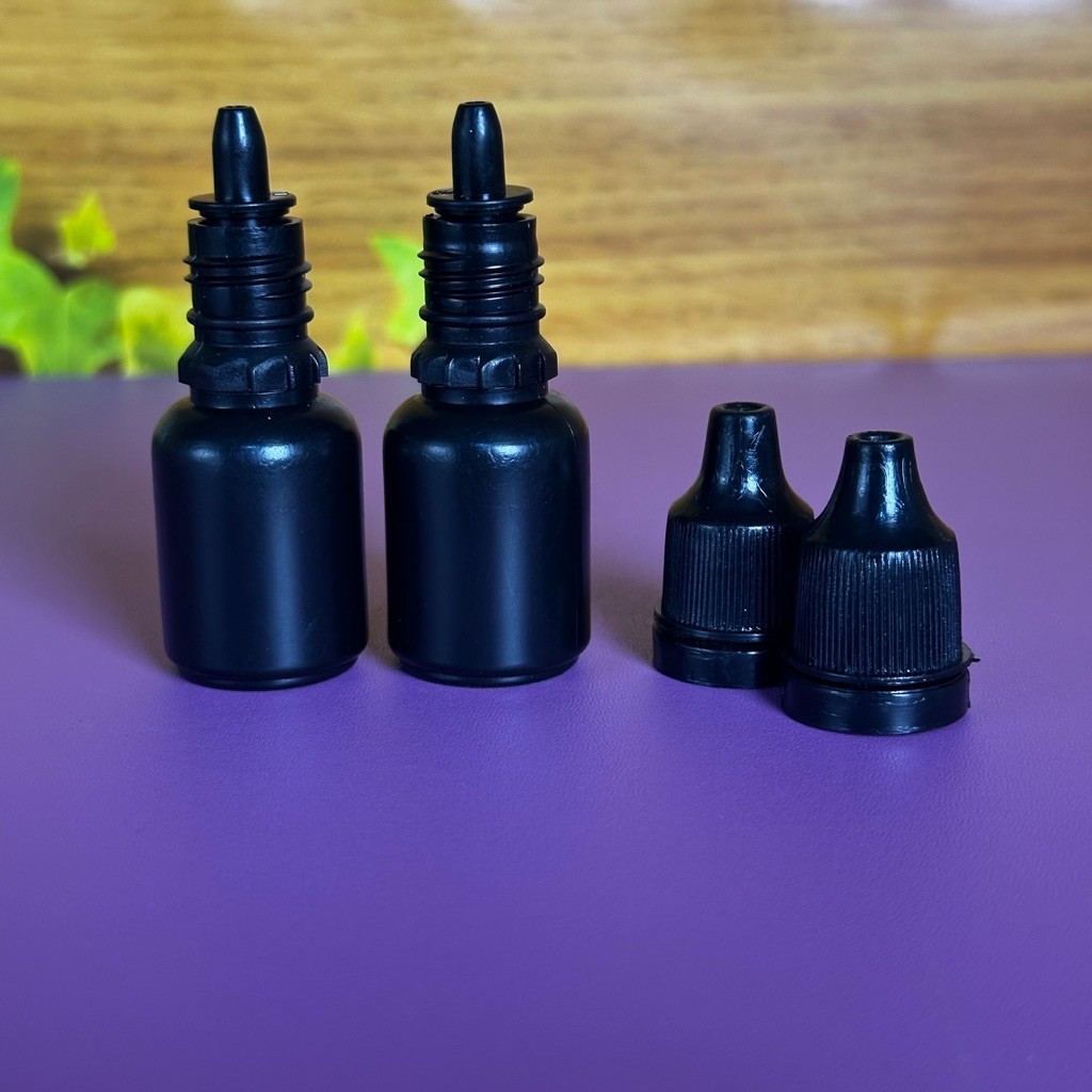 Botol Tetes 10ml Hitam Segel/Botol Cendo 10ml/Botol plastik 10ml/Botol serum 10ml/Botol Hair Tonic 1