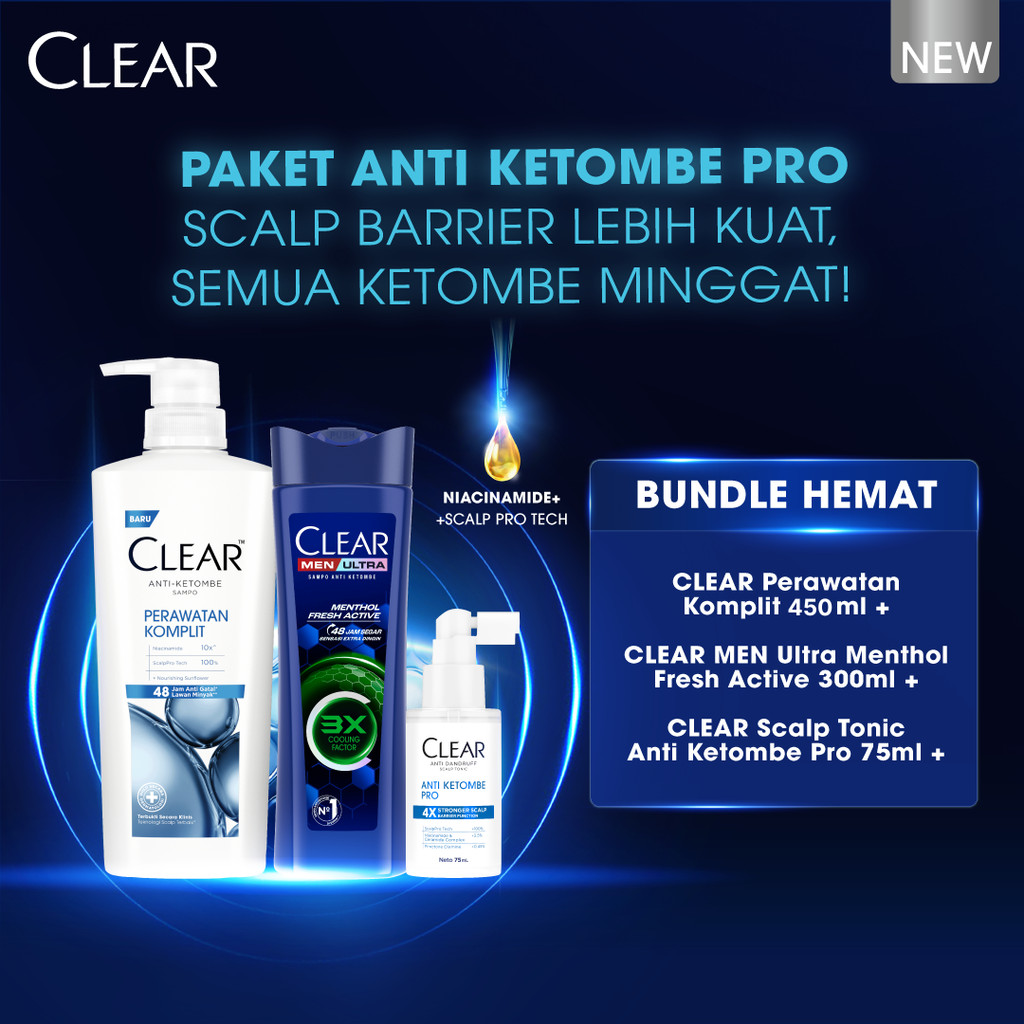 CLEAR Paket Anti Ketombe Pro! Semua Ketombe Minggat! Clear Shampoo Perawatan Komplit 450ml + Clear M