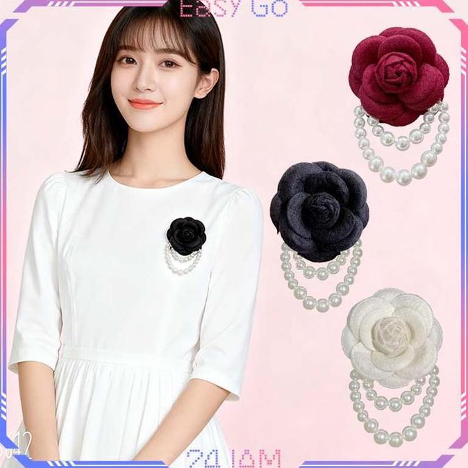 Bros Premium Bunga Mawar Gaya Chanel Retro Bros Mutiara Bunga Pakaian Dan Aksesoris Bros Bunga Besar