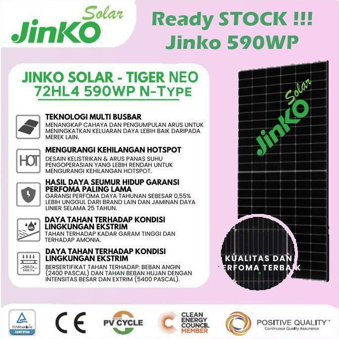 Jinko Solar Cell / Panel Surya 590WP - 595WP SNI Mono Bukan Trina Longi