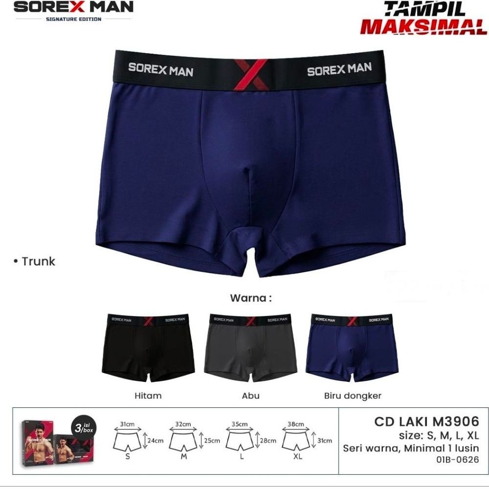 Sorex Man Trunk CD Laki M3906 Seri Warna Hitam Abu Biru Dongker Size S M L XL 018-0626 Tampil Maksim