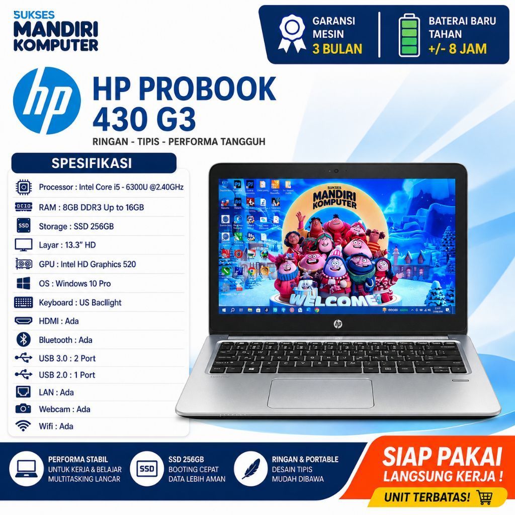HP Probook 430 G3 | Core i5 gen 6 | Ram 8GB | SSD 256GB