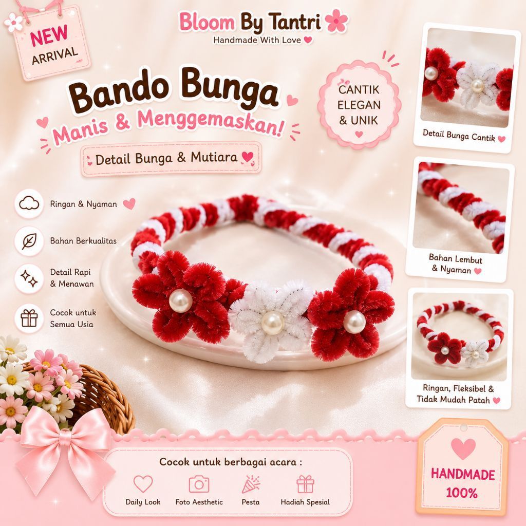Bando Merah Putih Bunga Bunga
