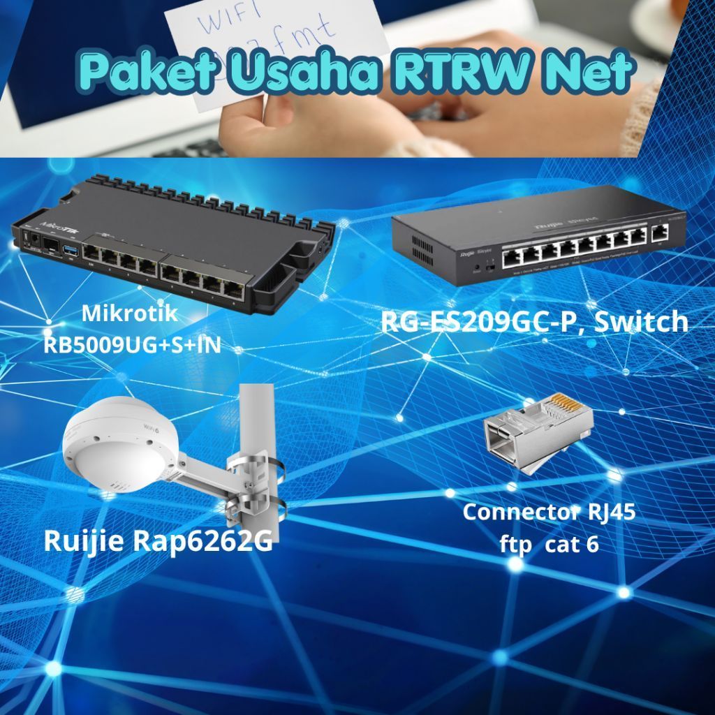 Paket Usaha RTRW Net Mikrotik RB5009UG+S+IN Switch RG-ES209GC-P Ruijie Rap6262G