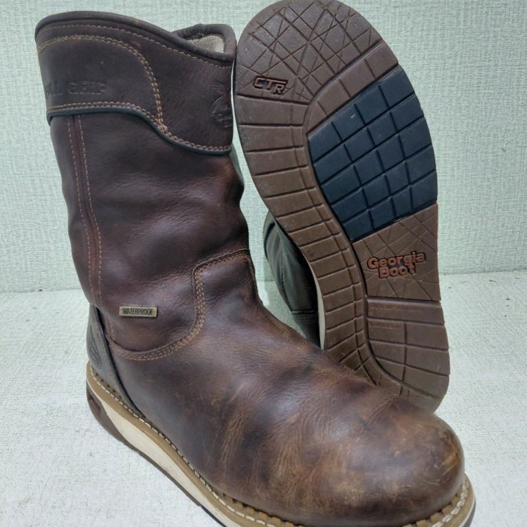 Georgia Boot wedge 10" Brown Waterproof size 45 insole 29 cm