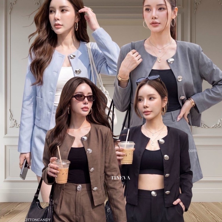 Ava Blazer Set - Cotton Candy Set Long Sleeve Blazer Shorts Import Bangkok