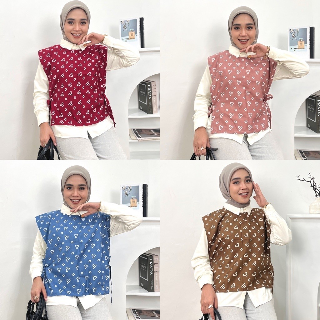 Puspita outer [ READY STOCK BANYAK WARNA  DAN MOTIF ] jifat vest batik jumputan - vest batik - vest 