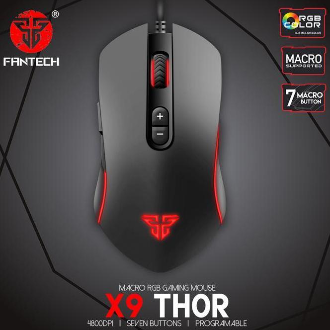 Fantech Gaming Mouse Macro X9 Thor Rgb 7D Programmable 4800 Dpi Pb Kanata Vx9 600 Dpi 7 Lhting Effec