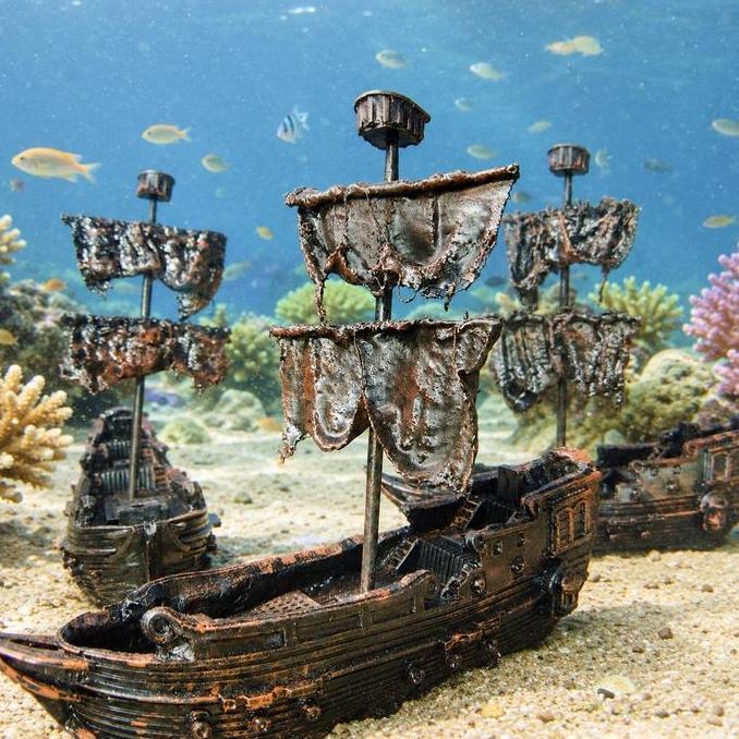 Hiasan Aquarium Kapal Karam Bajak Laut Tenggelam