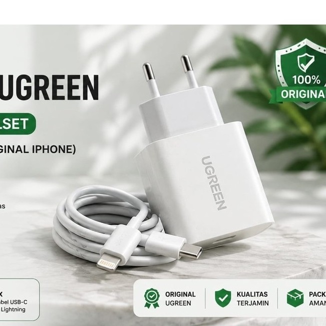 UGREEN Charger 20W Original Second Fullset | Adaptor 20W + Kabel iPhone Original USB-C to Lightning 