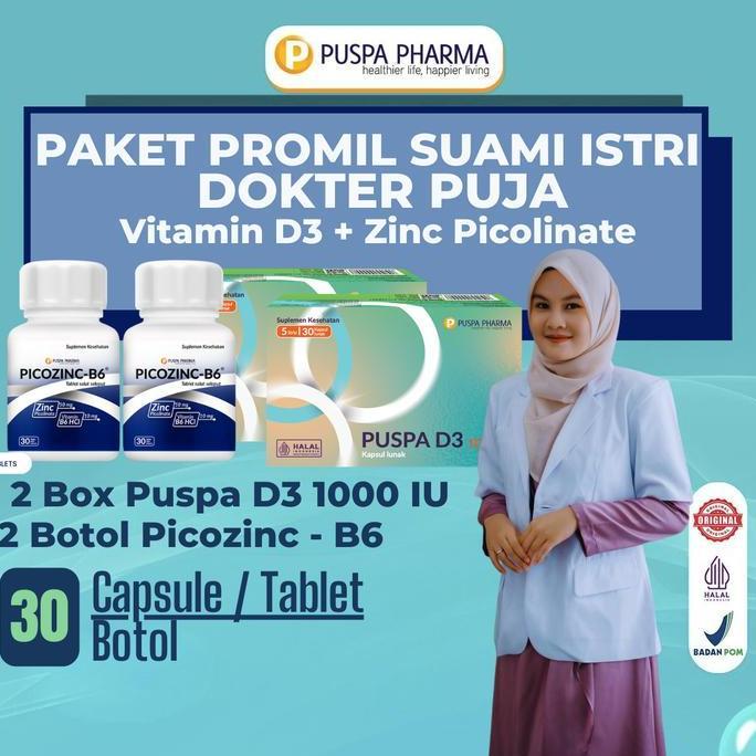 Beautyhealth- {Spesial Dokter Puja} Paket Promil Suami Istri - Puspa D3 Vitamin D3 1000 + Picozinc -