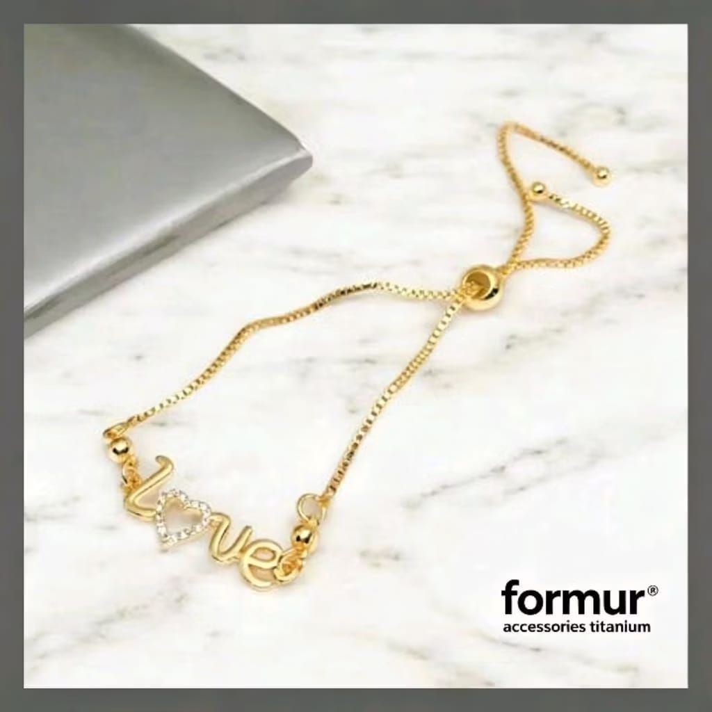 gelang serut wanita mewah titanium motif huruf lovely popular