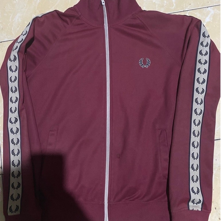 FRED PERRY Tracktop Cotton Retro Taped Maroon Oxblood Grey S M L Original