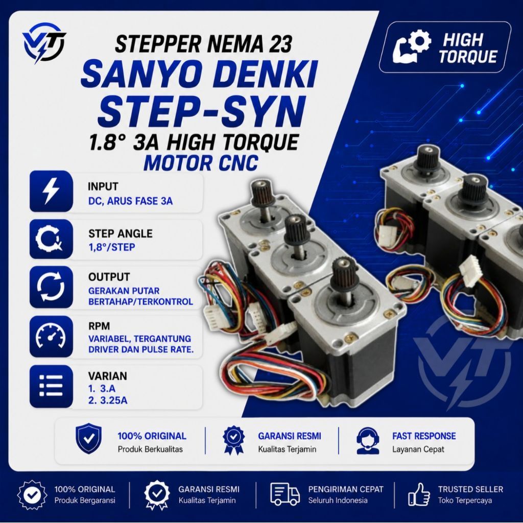 Motor Steper Nema 23 Sanyo Denki 12V DC Step-Syn 3A 1.8 Motor Stepper Jepang