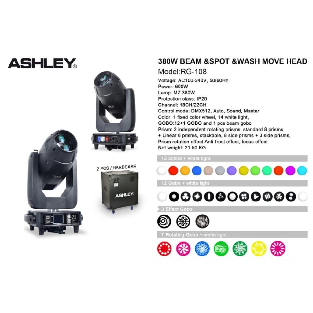 LIGHTING ASHLEY RG108 BEAM SPOT WASH MOVE HEAD / Lighting Ashley Rg108 Beam Spot Wash Move Head / li