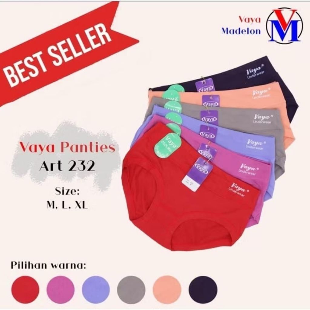 VAYA ( 12 PCS ) / 1 LUSIN CELANA DALAM WANITA KOLOR WANITA VAYA TYPE ART 232 KARET BESAR EMBOST