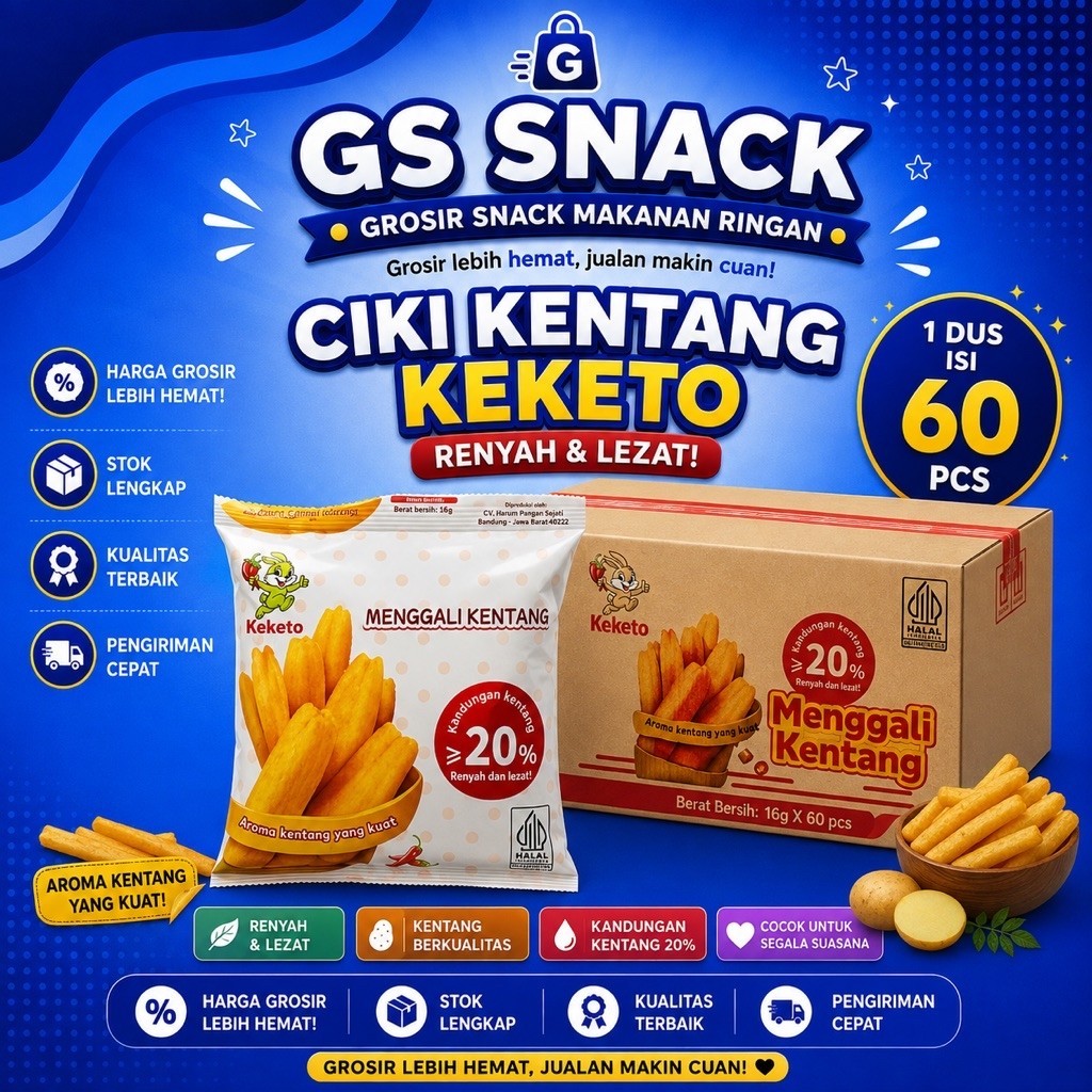 [GSSNACK] 1 DUS ISI 6 RENCENG KEKETO CIKI KENTANG SNACK CIKI MENGGALI KENTANG
