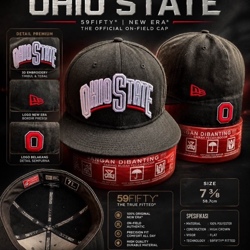 New Era 59FIFTY Ohio State Fitted Cap Topi Baseball Original kondisi mulus