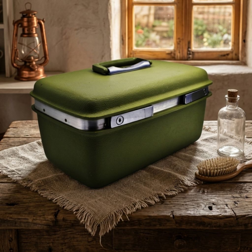 [PRELOVED] VINTAGE SAMSONITE TRAIN CASE  KOPER ANTI KOSMETIK  MAKE UP /BEAUTY CASE JADUL AVOCADO / O