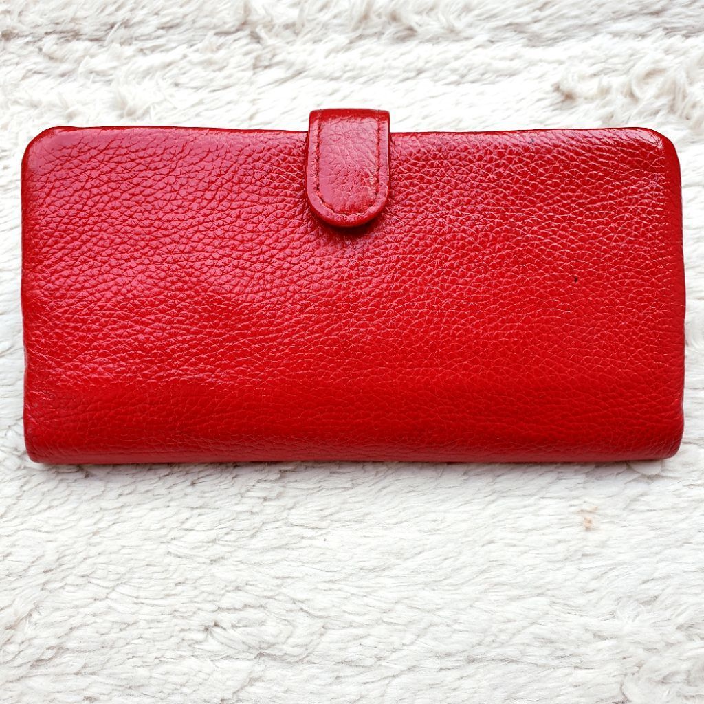Dompet Wanita Lipat Panjang Kulit Asli Merah Banyak Ruang Slot Kartu