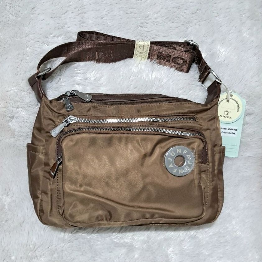 Tas sling bag orii Junfa nilon coffee/tas selempang fashion wanita