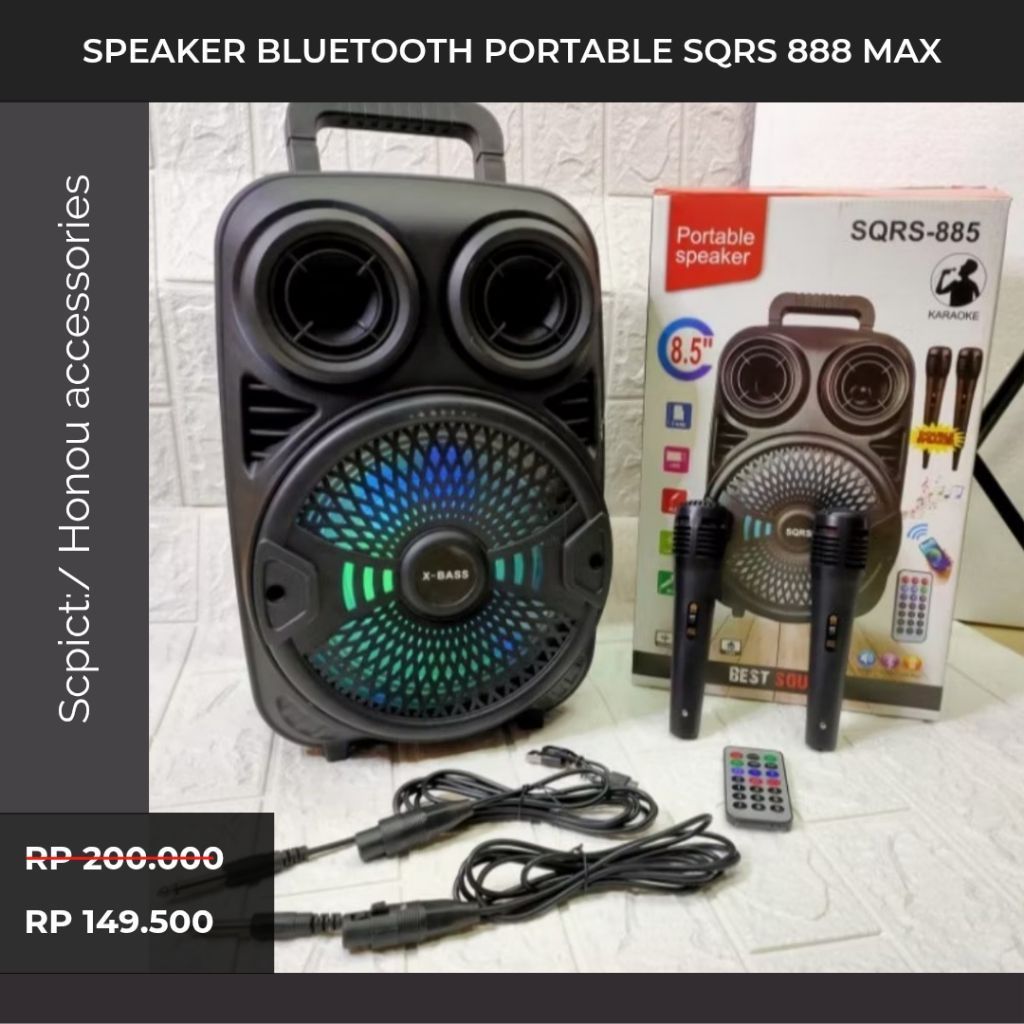Promo Speaker Bluetooth Portable Sqrs 888 Max Double Microphone Stereo